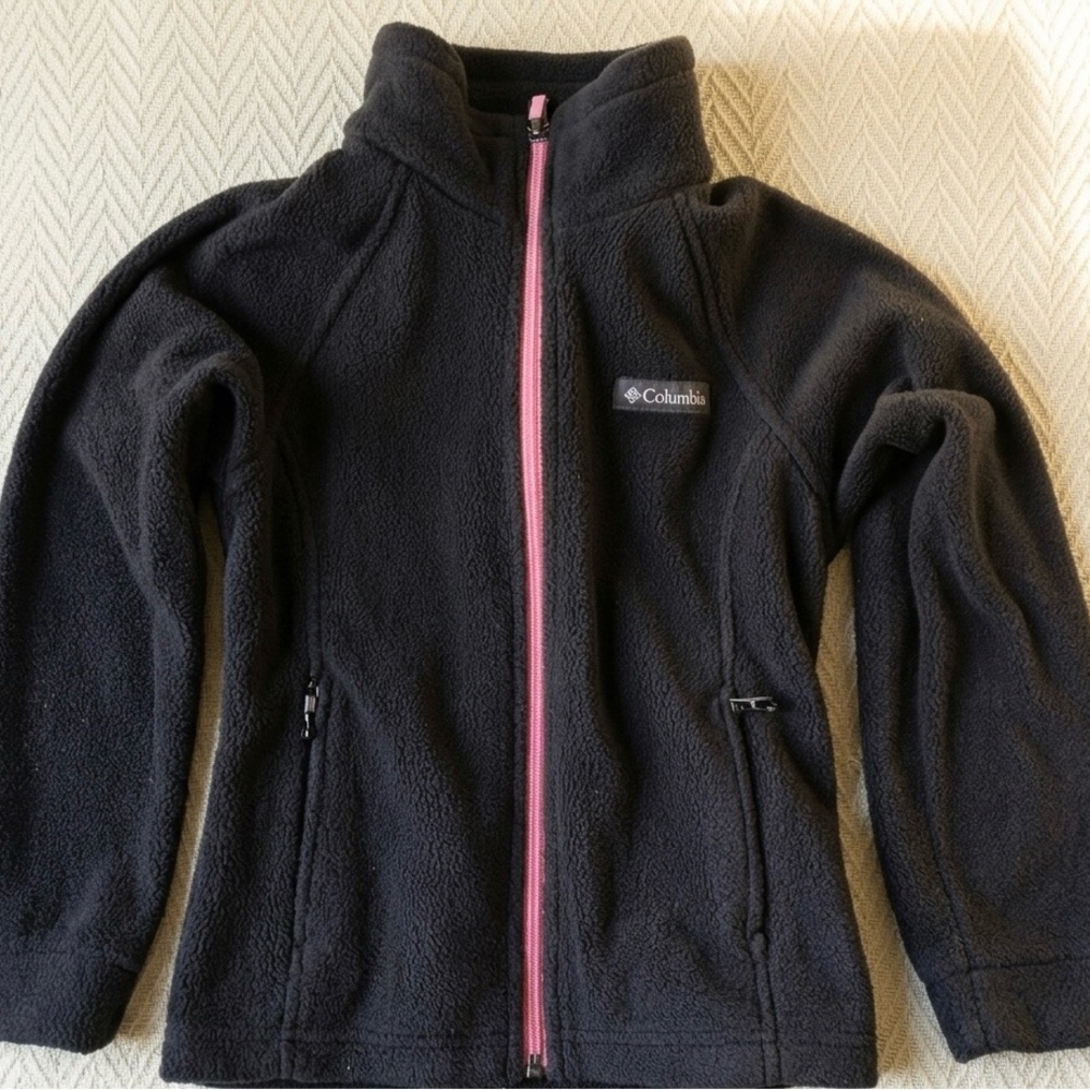 Kids Columbia Black Fleece Jacket with Pink Zipper